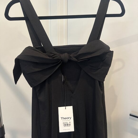NWT THEORY Good Linen Tie Back MIDI Dress Black Eco Crunch Wash | Size P - Picture 8 of 13